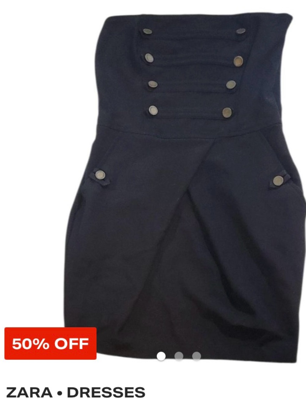 Zara Black Strapless Military-Button Dress